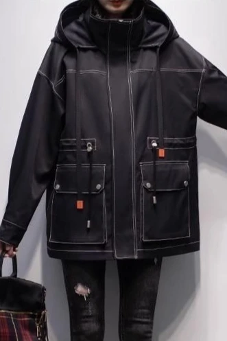 2026 Spring and Autumn New Fashion Women's Windbreaker Jacket Loose Hooded Commuter Work Jacket