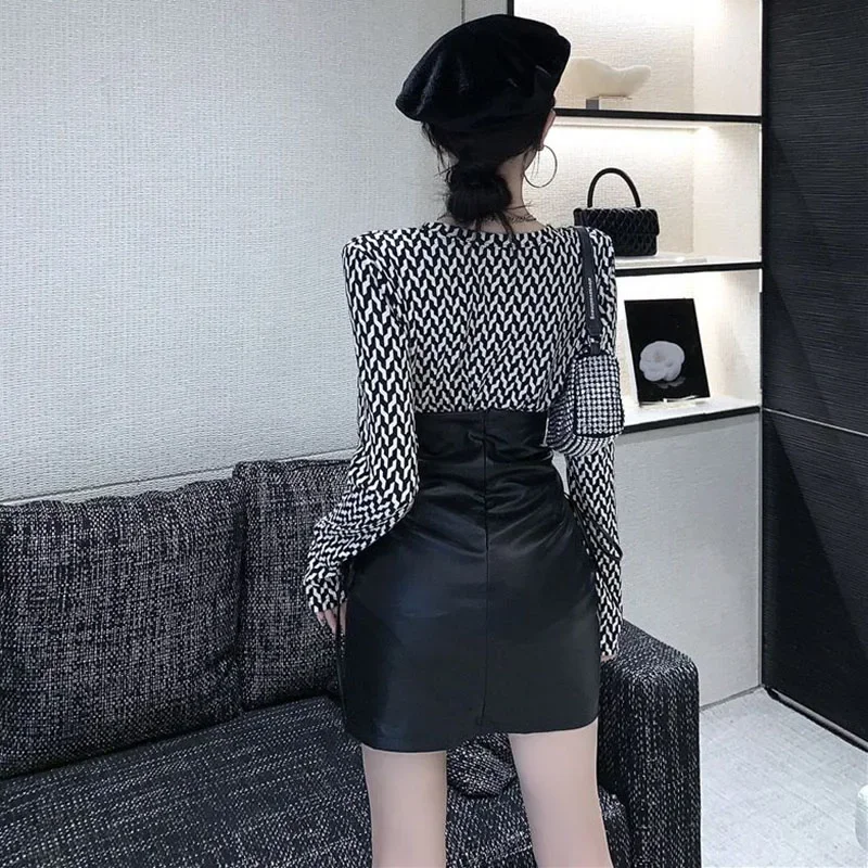 Xpqbb gonne donna moda coreana a vita alta in pelle Pu Lace-Up minigonna donna Sexy nero Hip Lift Slim Party Club gonna corta