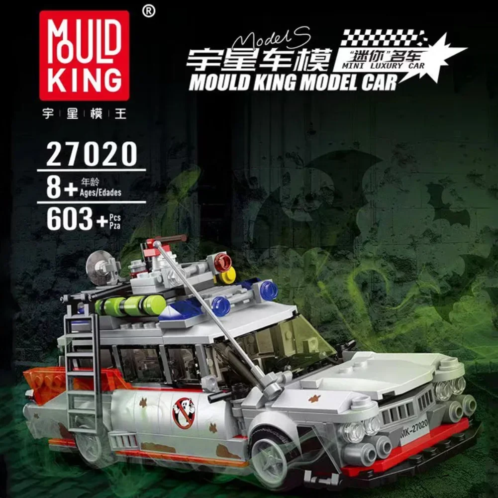 MOLD KING 27020 10021 Mini Ghost Busรุ่น 636PCS ECTO-1 การวิเคราะห์รถของเล่นประกอบอาคารบล็อกชุดอิฐเด็กของขวัญ