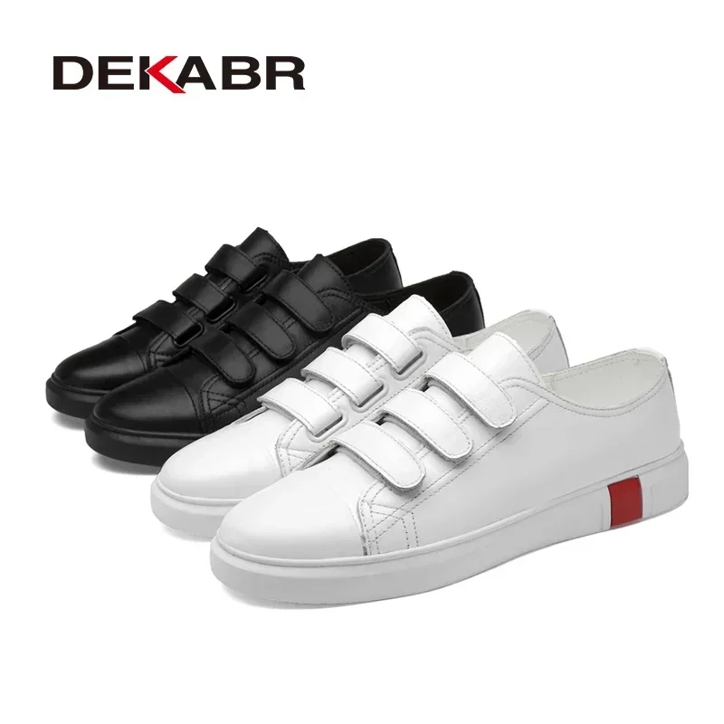 DEKABR Hot Sale Men Casual Shoes Lightweight White Black Sneakers Split Leather Breathable Men\'s Flats Shoes Walking For Men