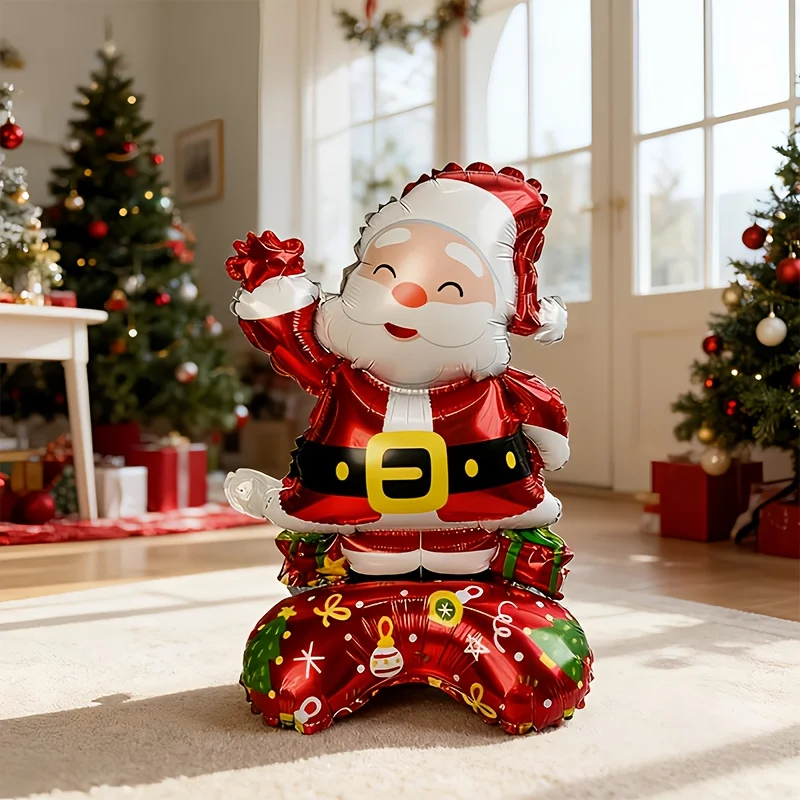 4 قطع من بالونات حفلات سانتا كلوز مقاس 16 بوصة، لتزيين حفلات عيد الميلاد، مزودة بقاعدة ثابتة، يمكن أن تقف بحرية