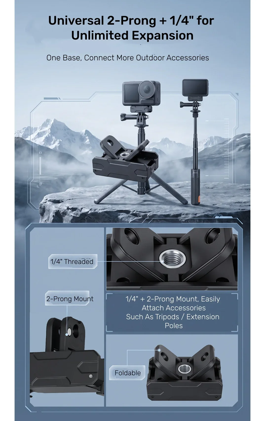 Bidirectional Magnetic Quick Release Adapter Mount for Dji Osmo Nano Osmo Action 6 Two Claw Mount with 1/4''-20 Thread Accessory