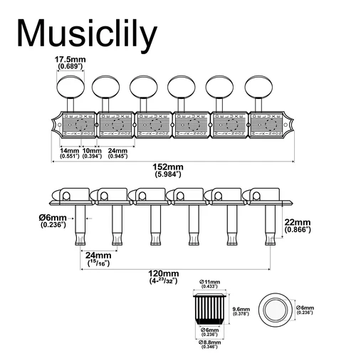 Imagen 2 del producto Wilkinson Vintage Deluxe eje dividido 6 en línea afinadores cabezales de máquina clavijas de afinación juego de llaves para estilo clásico Vibe Fender ST/Tele