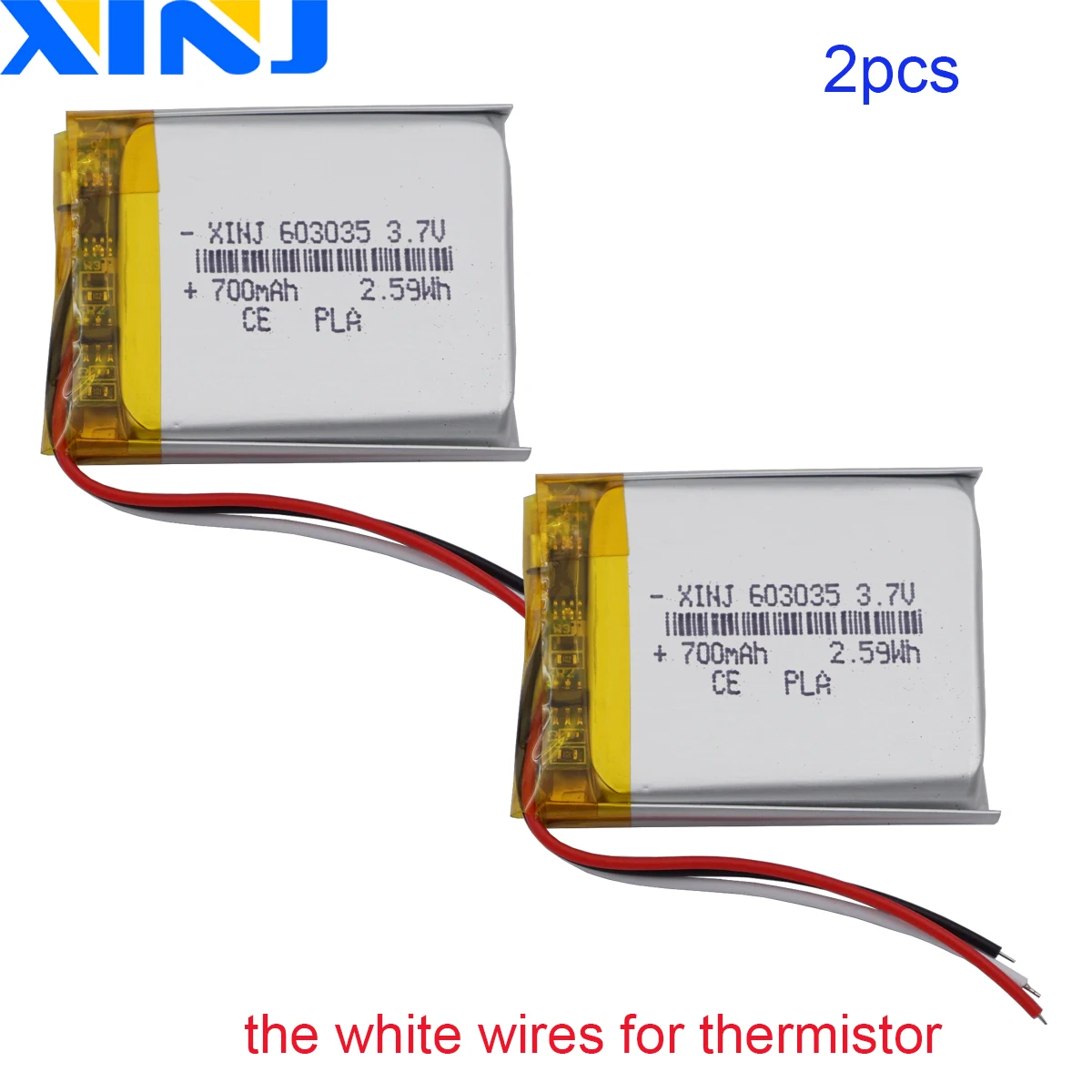 2pcs 3.7V 700mAh 2.59Wh 603035 Thermistor 3 Wires Li-Polymer Li Lithium Lipo Rechargeable Battery For GPS DashCam Car Camera LED