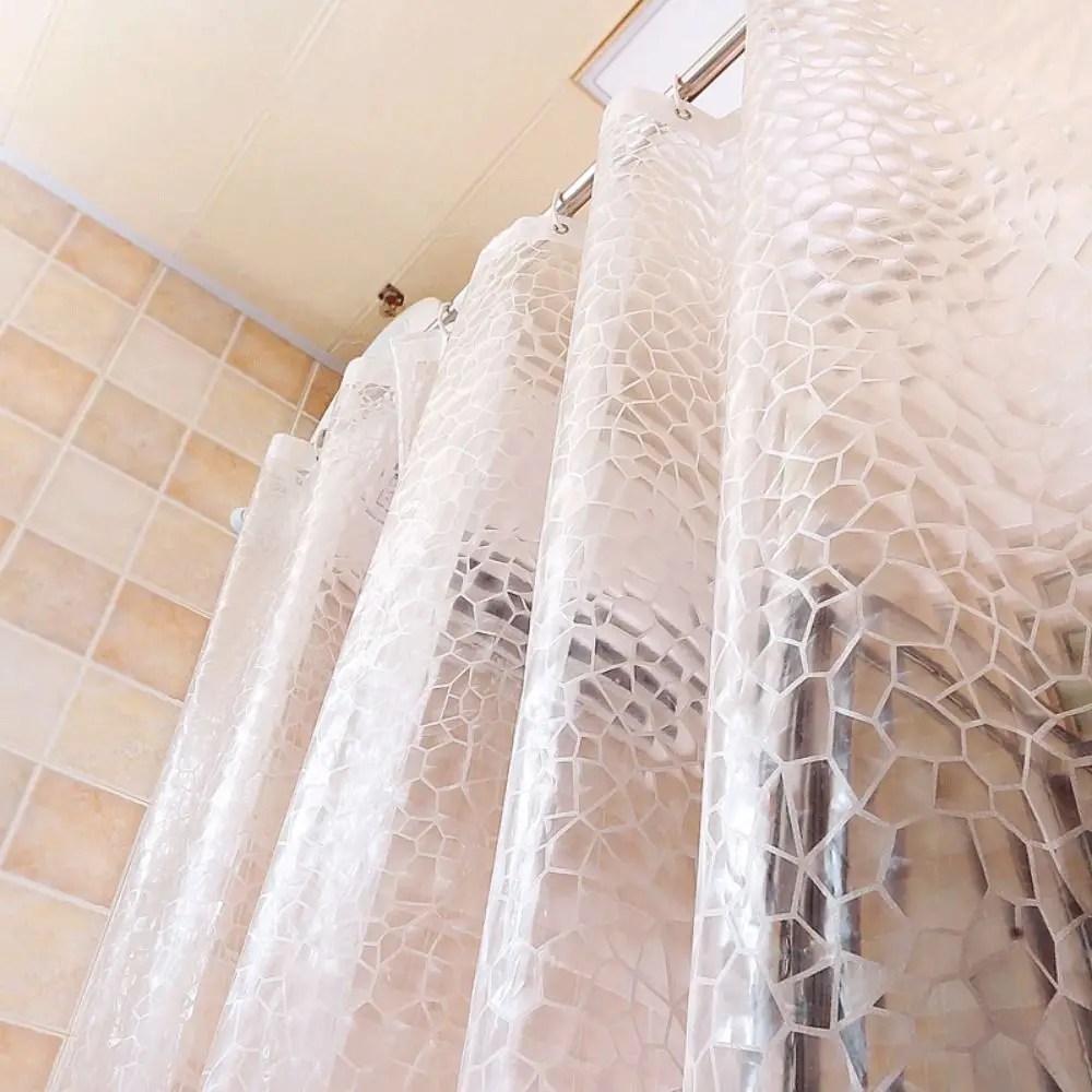 New Waterproof Bathroom Shower Curtain Transparent with Hooks Bathroom Curtain Diamond Shaped EVA Wide Bath Curtain