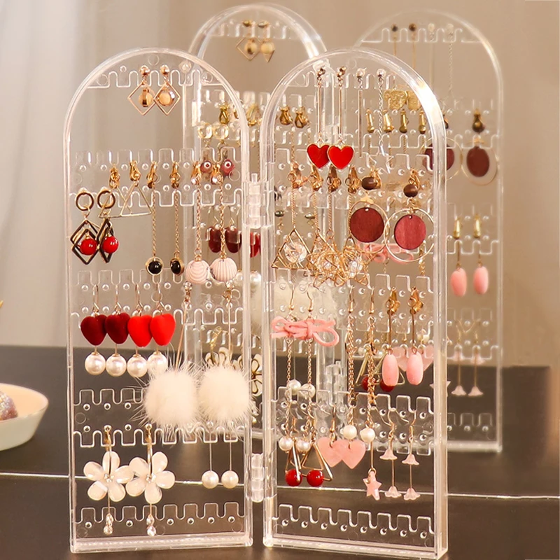 Foldable Acrylic Jewelry Display Holds Up Earrings Ear Stud Holder Transparent Jewelry Organizer Earring Showcase Stand Box