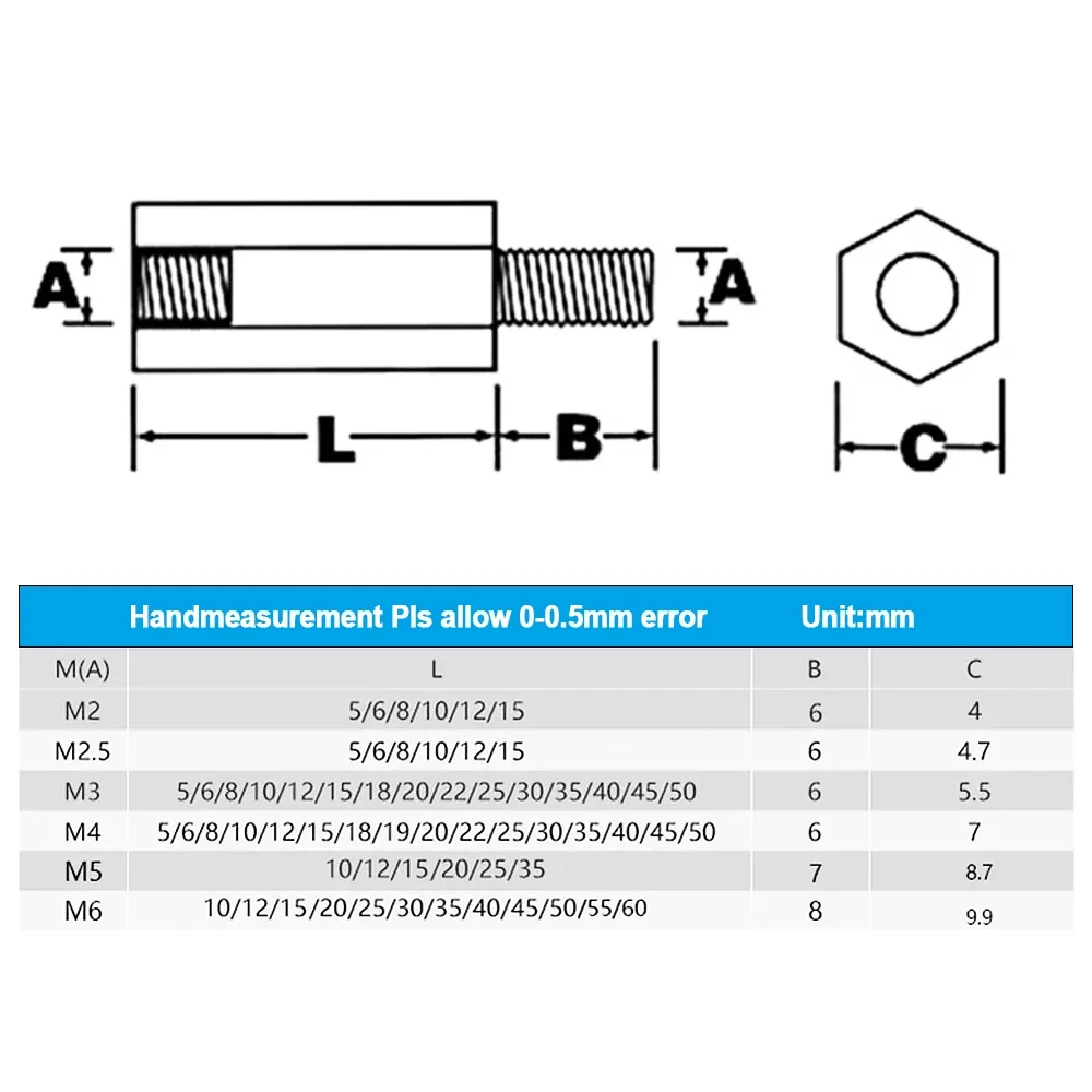 Male to Female Hex Nylon Motherboard Standoff Board Rack Stud Column Spacing Screws PCB Insulation Bolts M2 M2.5 M3 M4 M5 M6