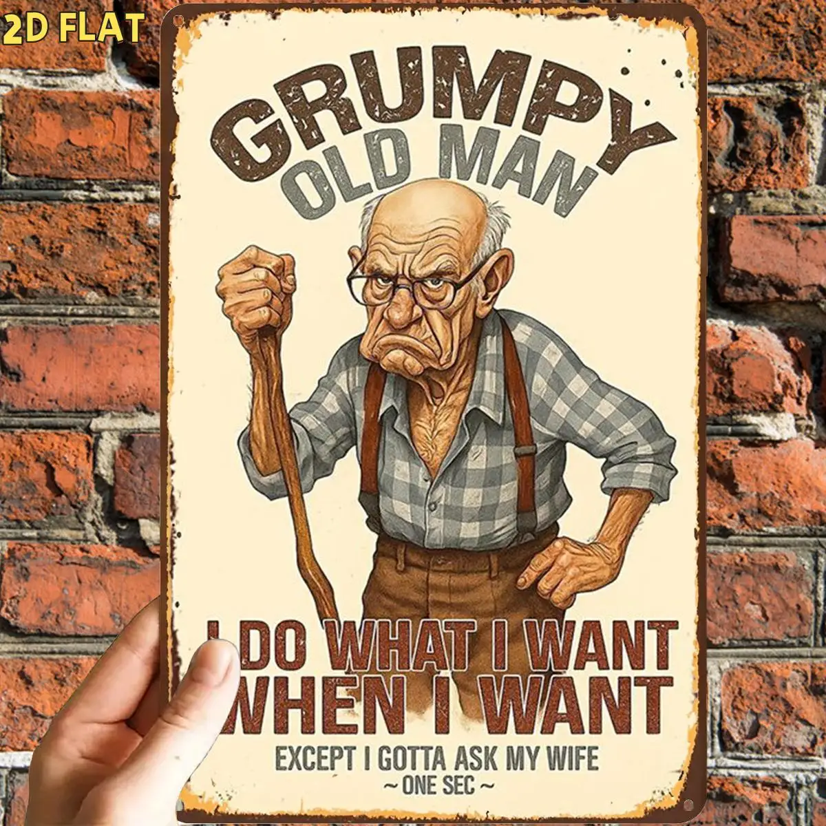 Funny Retro Grumpy Old Man Tin Sign, Vintage Metal Plaque for Home Garden