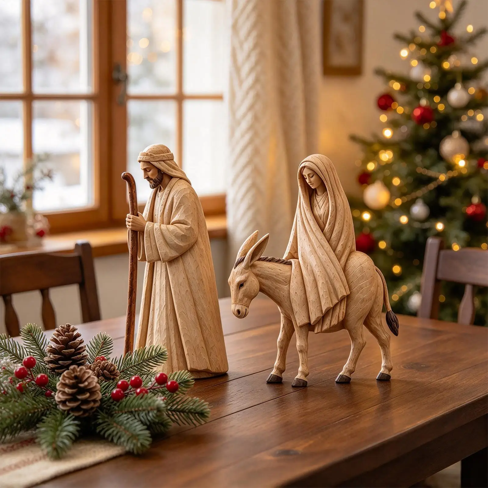 Nativity Scenes 2 Piece Christian Religious Tabletop Decoration Nativity Statue For Home Workplace Living Room Bookshelf Mantel