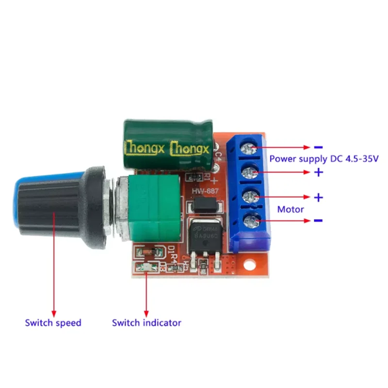 Mini DC Motor PWM Speed Controller, DC 5V-35V 5A Speed Adjustable Switch Module, 6V 12V 24V Variable Voltage Regulator