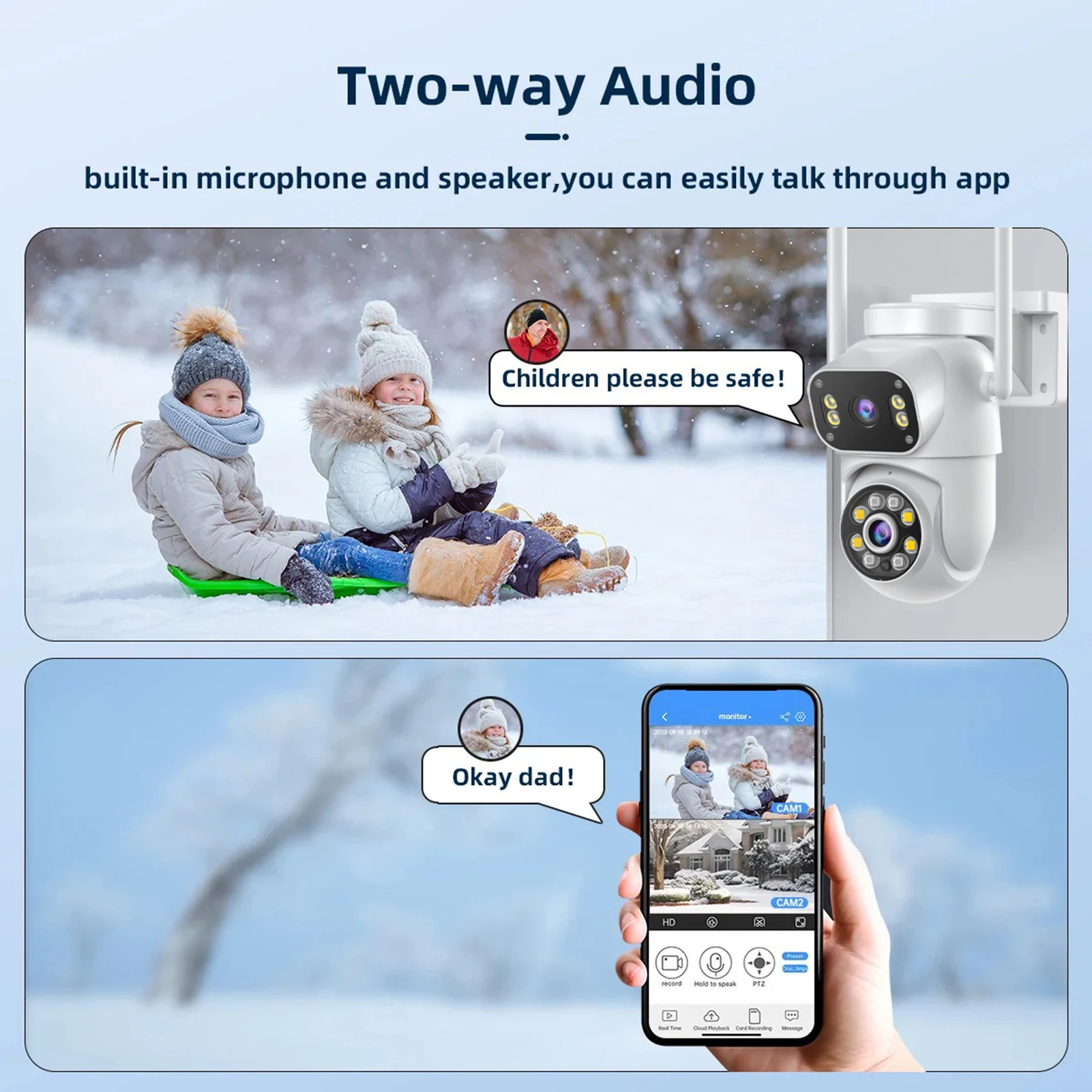 كاميرا أمان لاسلكية 3MP + 3MP بعدسة مزدوجة على الحائط كاميرا واي فاي ذكية كاملة الألوان للرؤية الليلية 2-Way كشف الحركة الصوتية