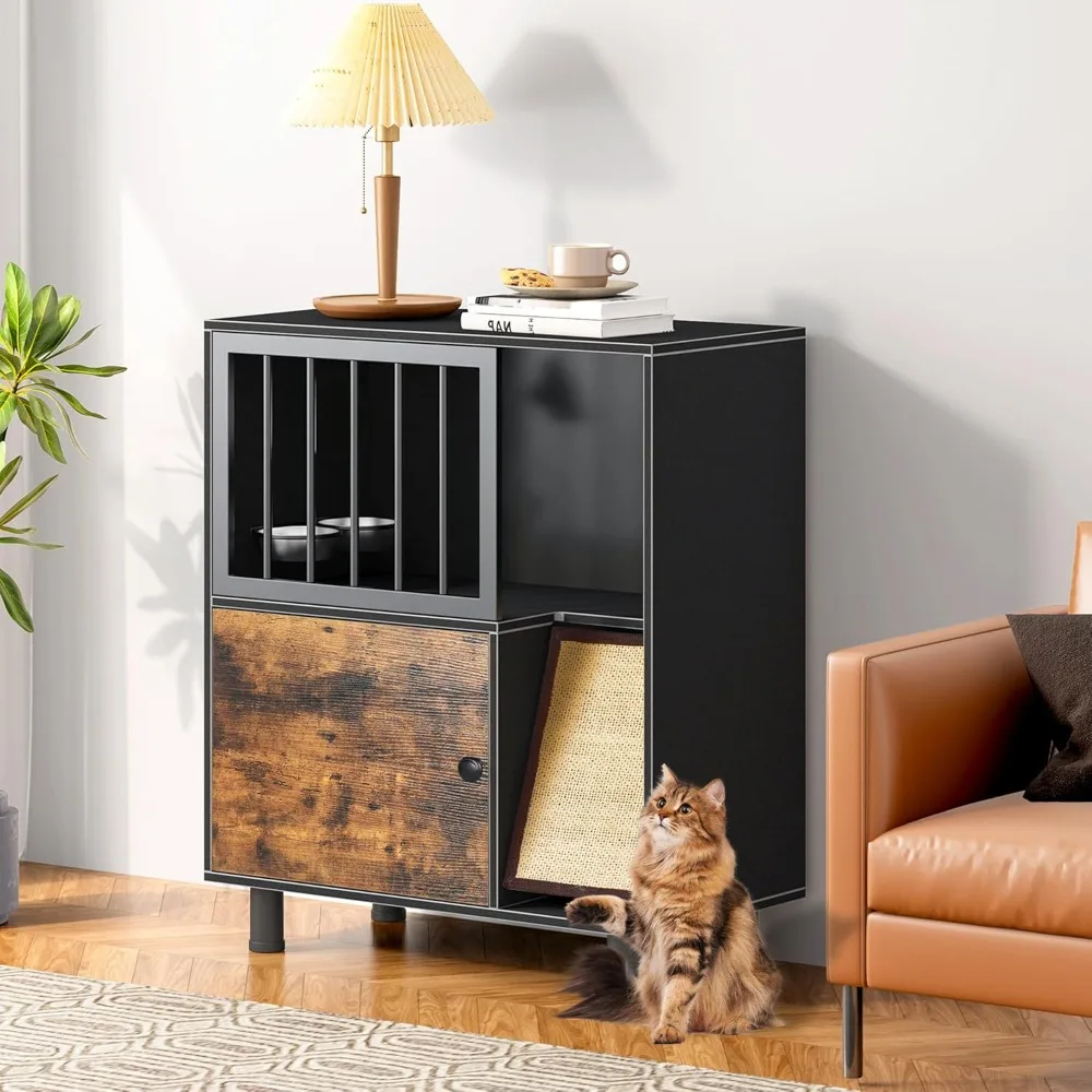 

Cat Feeding Station with Scratching Board, Raised Bowls for Indoor Cats, Elevated Food Bowls