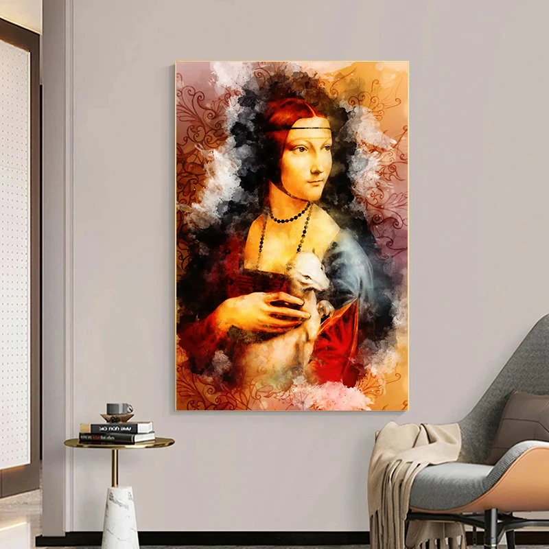 The Lady with An Ermine Canvas Art Paintings on The Wall Print Famous Canvas Wall Art Poster Living Room Home Decor Picture