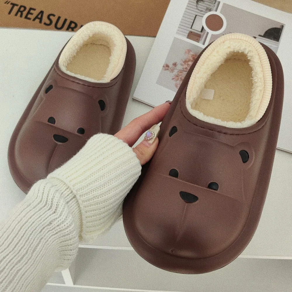 Couple women\'s bags bear cotton slippers women\'s winter wear Internet celebrity cotton men shoes waterproof and velvet holiday