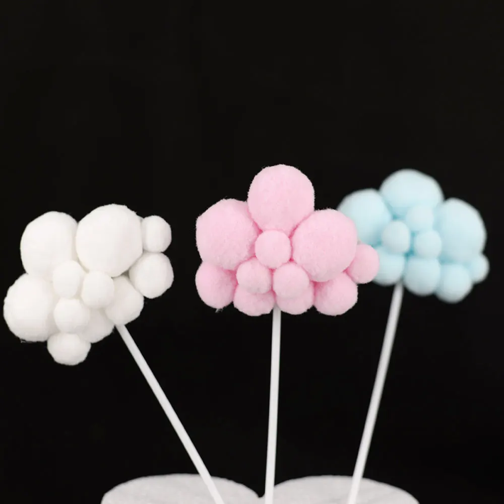 10/20Pcs Cloud Cake Toppers 8cm White Plush Yarn Ball Cloud Cupcake Toppers for Birthday Baby Shower Wedding Cake Decorations