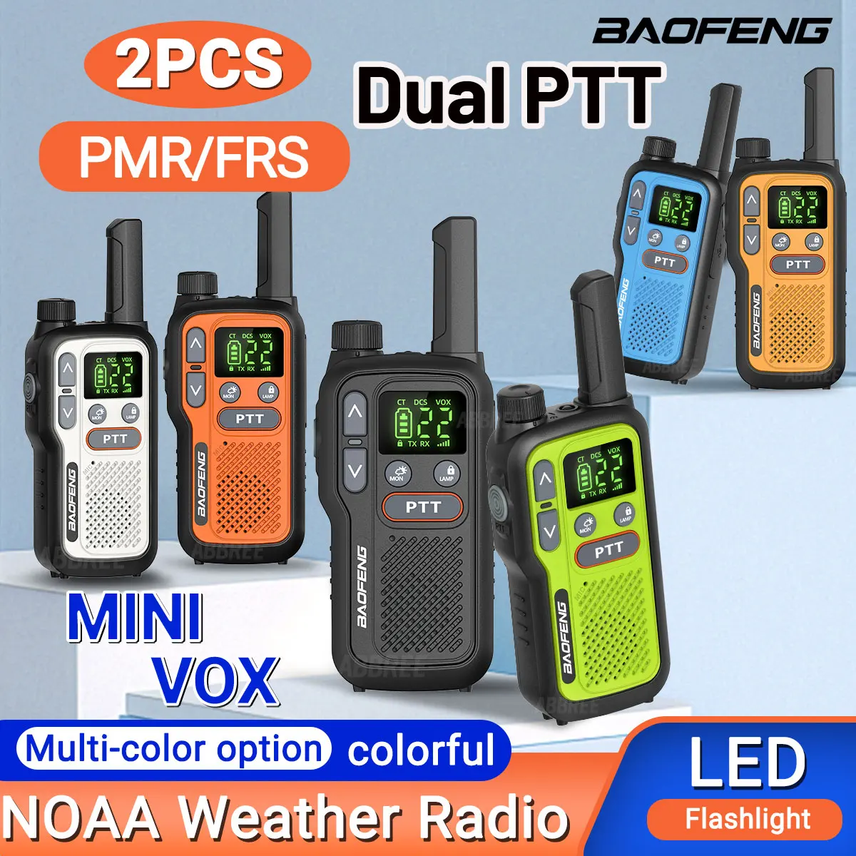 2PCS Baofeng BF-T18 Mini Walkie Talkie Portable Dual PTT PMR FRS NOAA Flashlight Long Range Type-C Two Way Radio for Camping