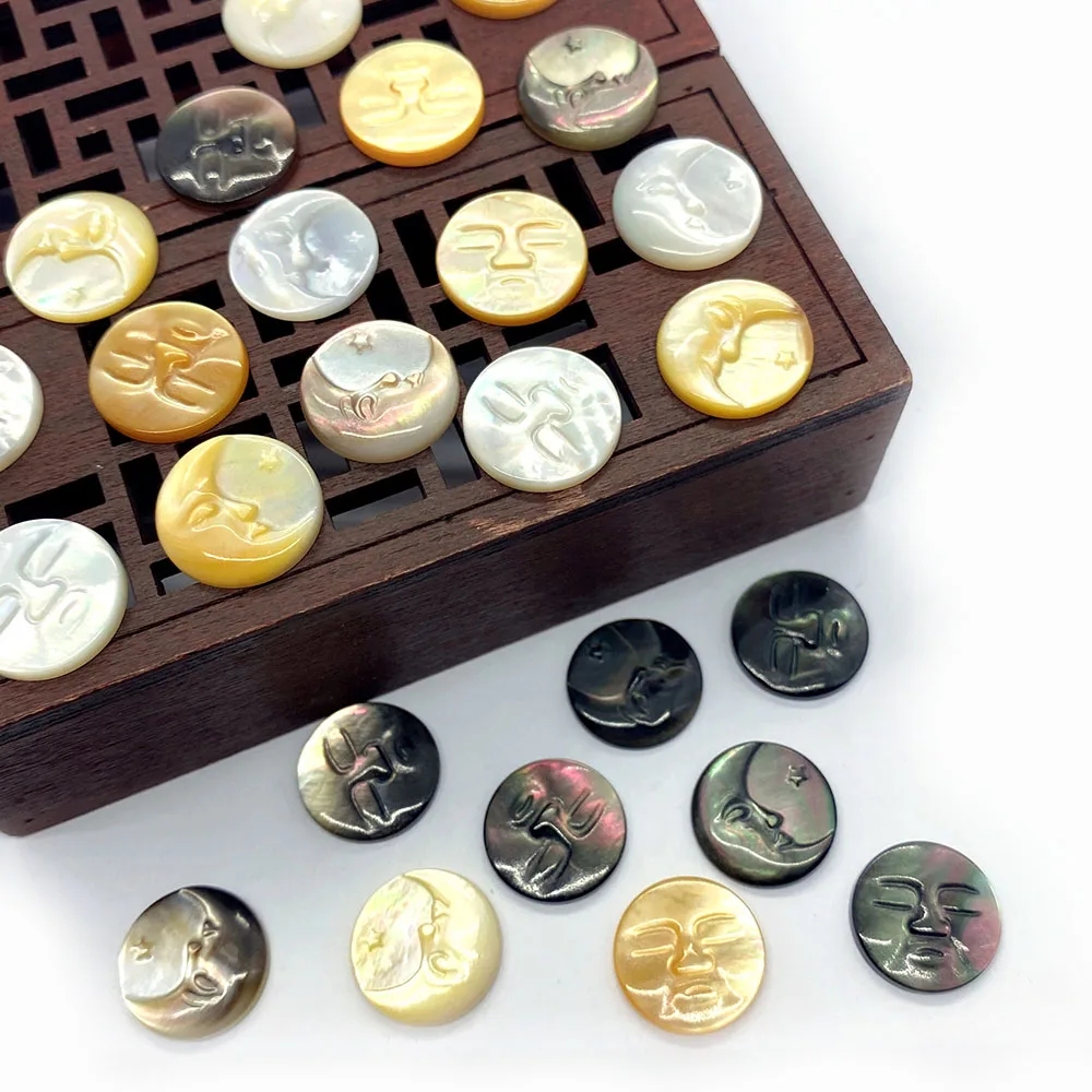 15mm Creative Natural Shell Beads Engraved Moon Sun Patterns Hole-Free Design Jewelry Accessory For DIY Making Necklaces Rings