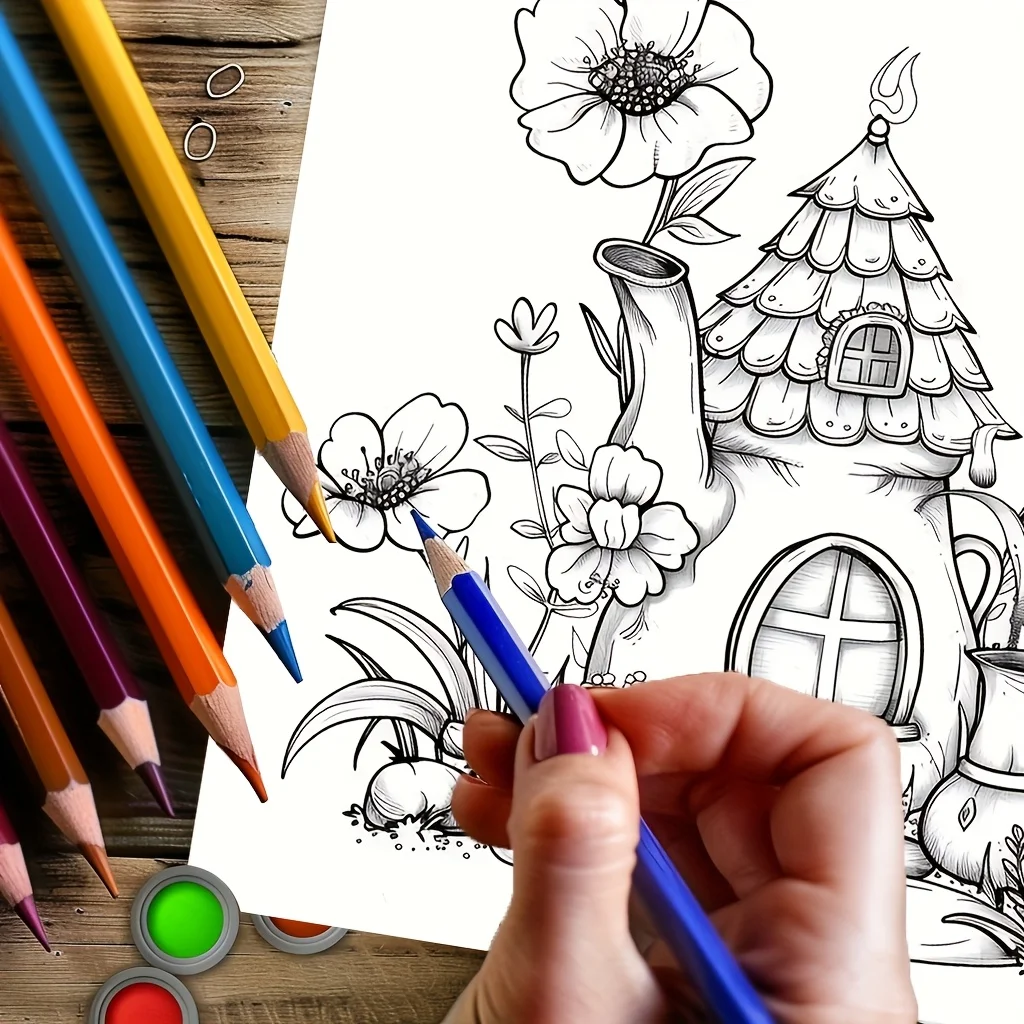 Libro para colorear de tetera con tema floral de ensueño de 28 páginas, libro para colorear para reducción de estrés para adultos |   Libro para colorear