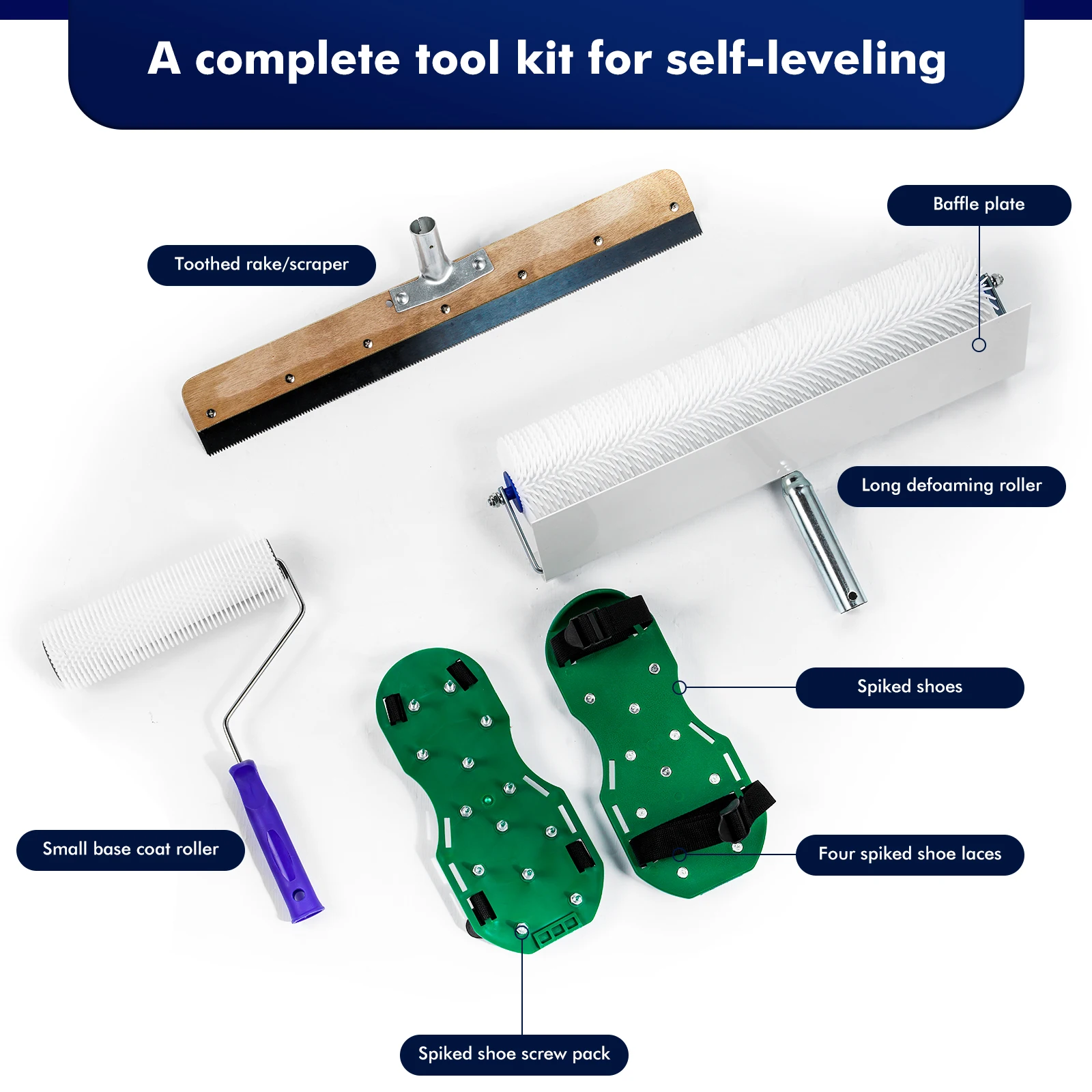 47CM Defoaming Drum Brush with Spike Shoes Long Handle Epoxy Roller Floor Self Compound Roller Floor Wall Construction Tool Set