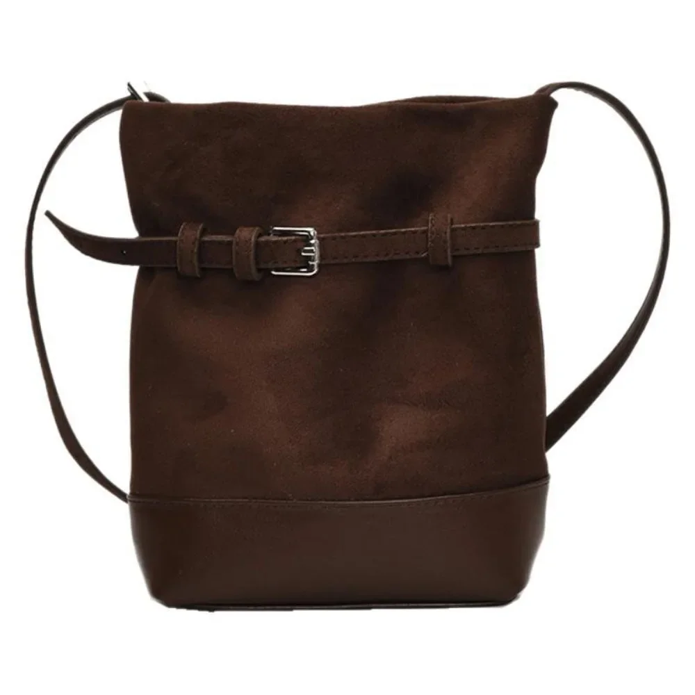 2025 New Bucket Bag Women Frosted Patchwrork Buckle Crossbody Bags Autumn Winter Fashion Versatile Phone Lipstick Commute Packs