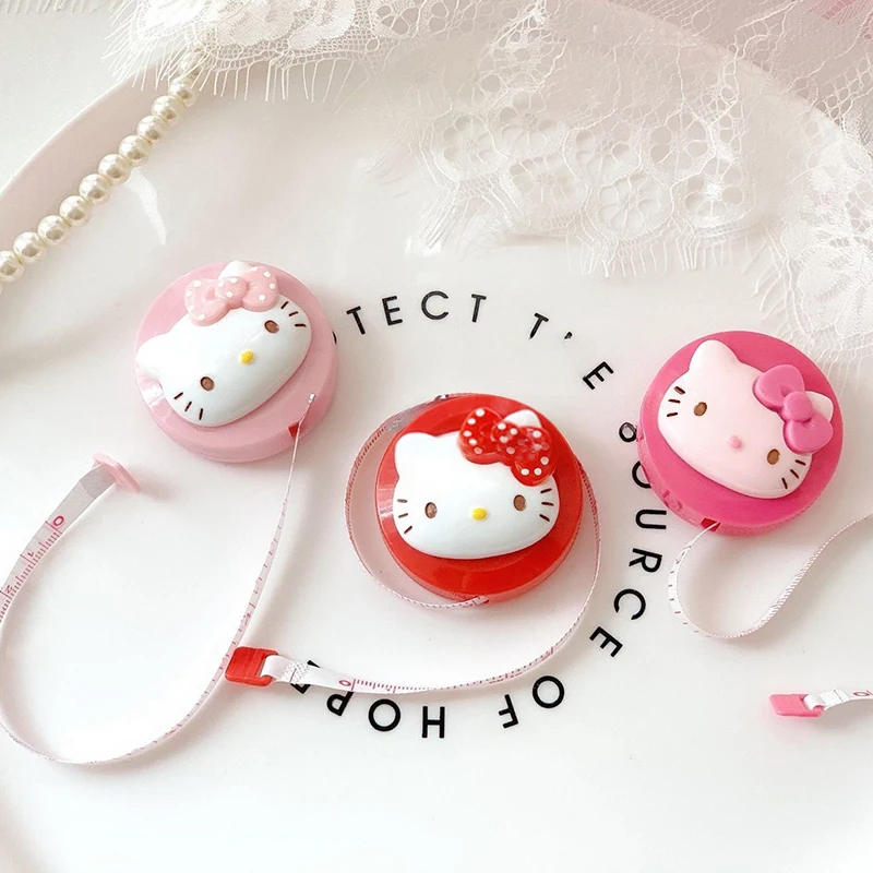 Kawaii Hello Kitty Self-Telescoping Tape Mini Portable Soft Ruler Measuring Tape Measuring Clothes Waist Circumference Tools