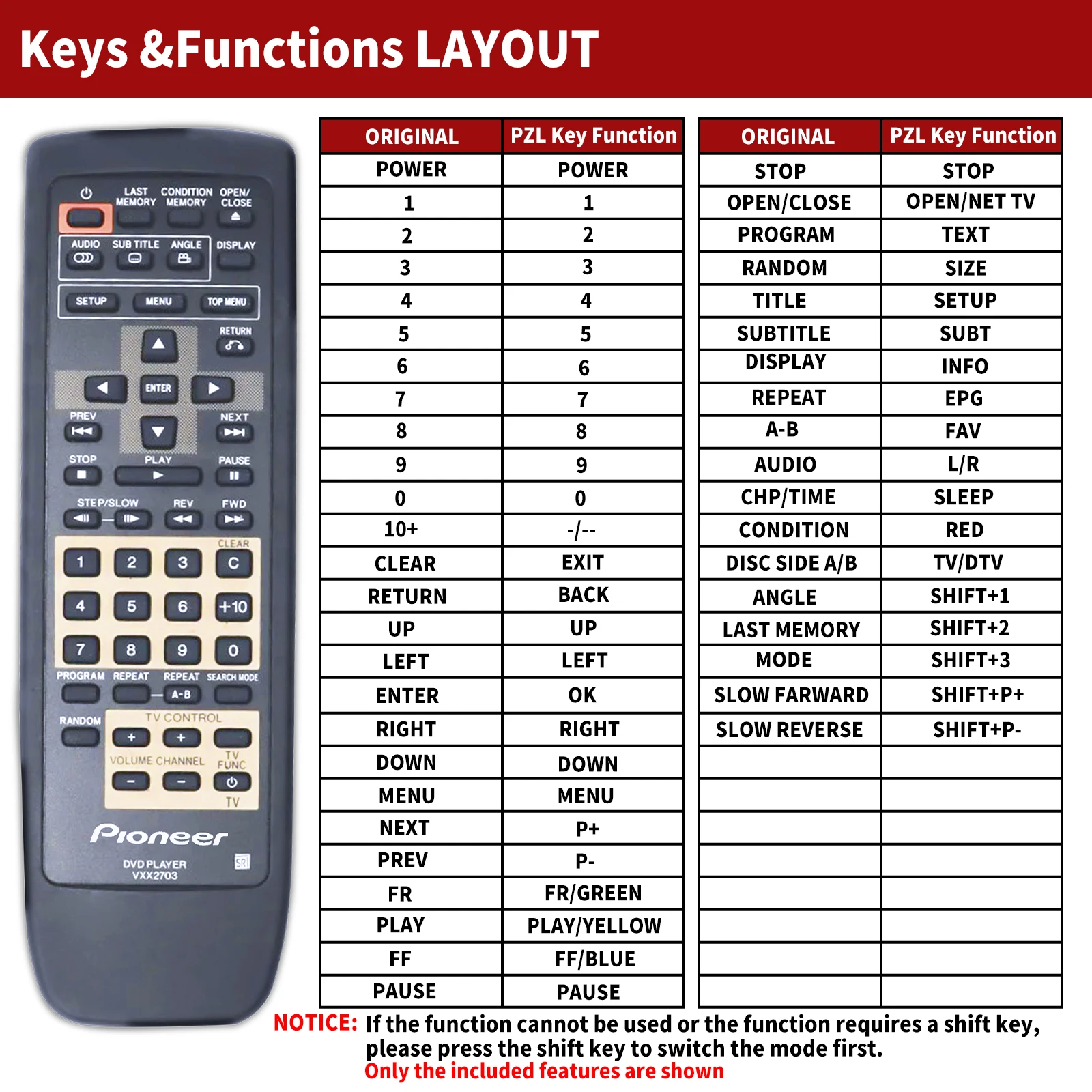 Remote control VXX2703 VXX2700 for Pioneer DV-353 DV-434 DV-444 DVL-909 DVL-919 VD535 Ultra Slim DVD CD Player