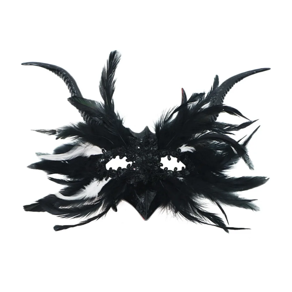 

Creative Sequin Halloween Feather Masks Cosplay Large Horn Halloween Eye Mask Fancy Prom Masquerade Gothic Mask Festival