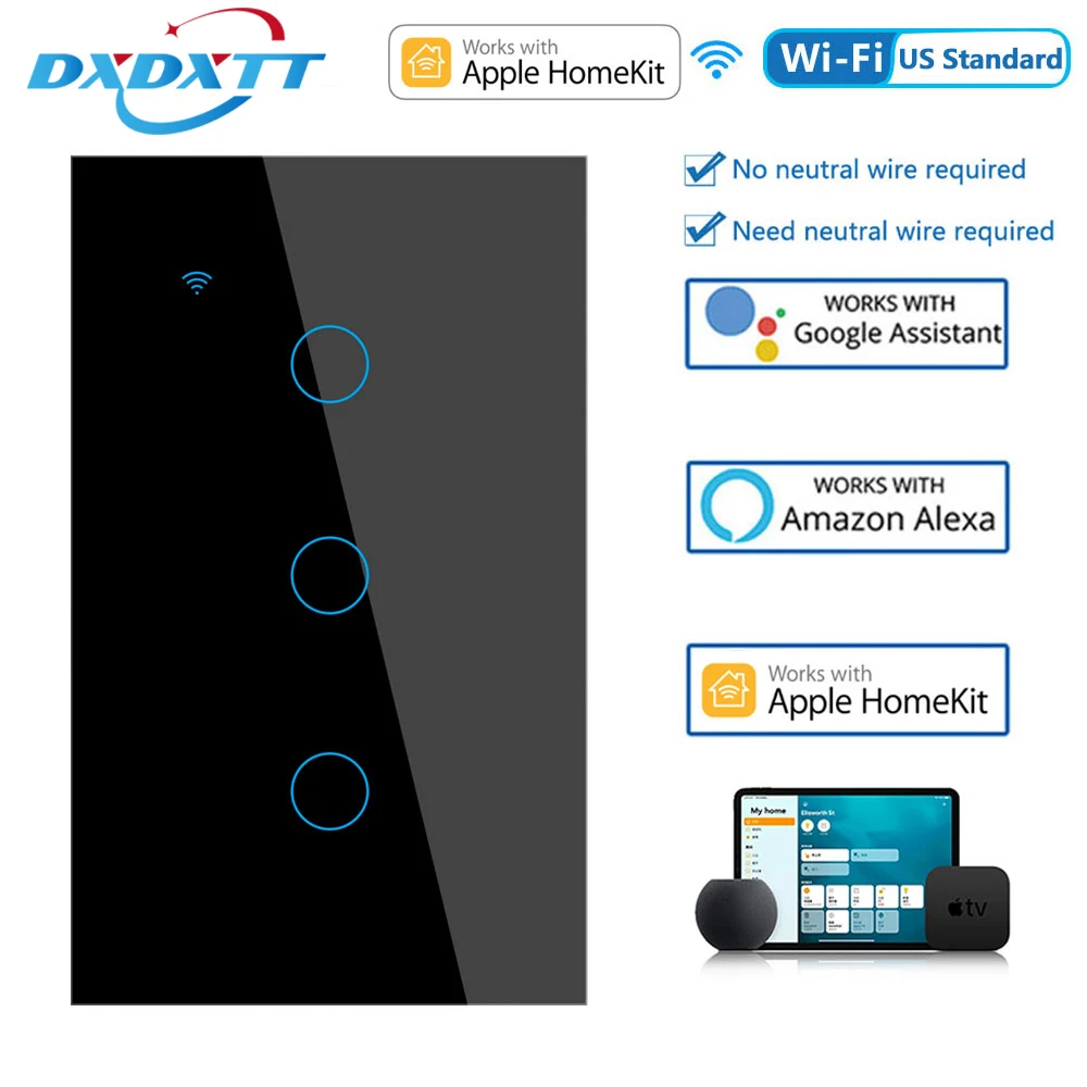 

Apple Homekit Smart Switch No Neutral US Brazil WIFI Touch Sensor Light Switch Smart Google Home Alexa Siri Voice Control Home