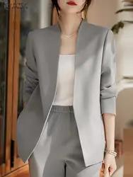 ZANZEA Women Autumn Solid OL Work Blazer Suits Casual Outwears Oversize Elegant V Neck Long Sleeve Thin Coats Stylish Jackets