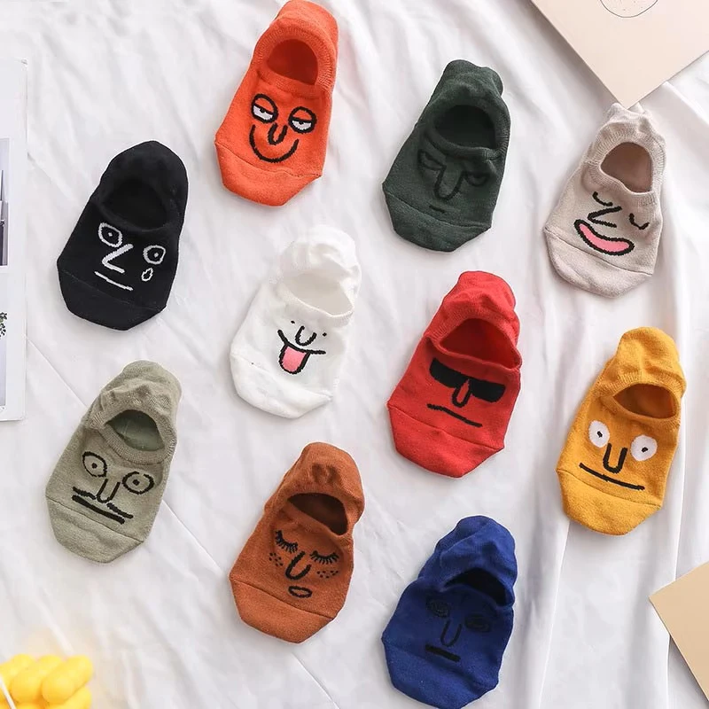 10 Pairs Mixed Color Spring Summer Cartoon Boat Socks Pure Cotton Low Cut Thin Short Socks Korean Style Invisible Women's Summer