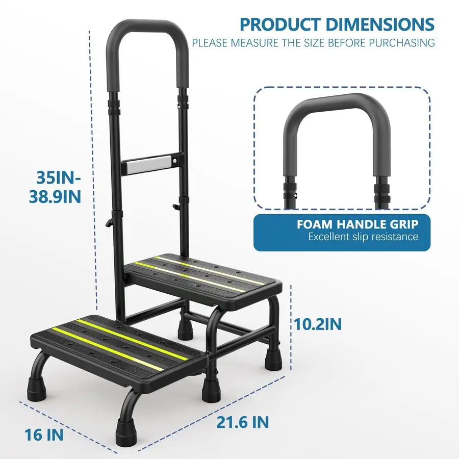 ترقية مقعد بخطوتين مع مقبض لكبار السن مع ضوء ليلي مستشعر، مقعد طبي عالي التحمل مع درابزين قابل للتعديل، سرير #5