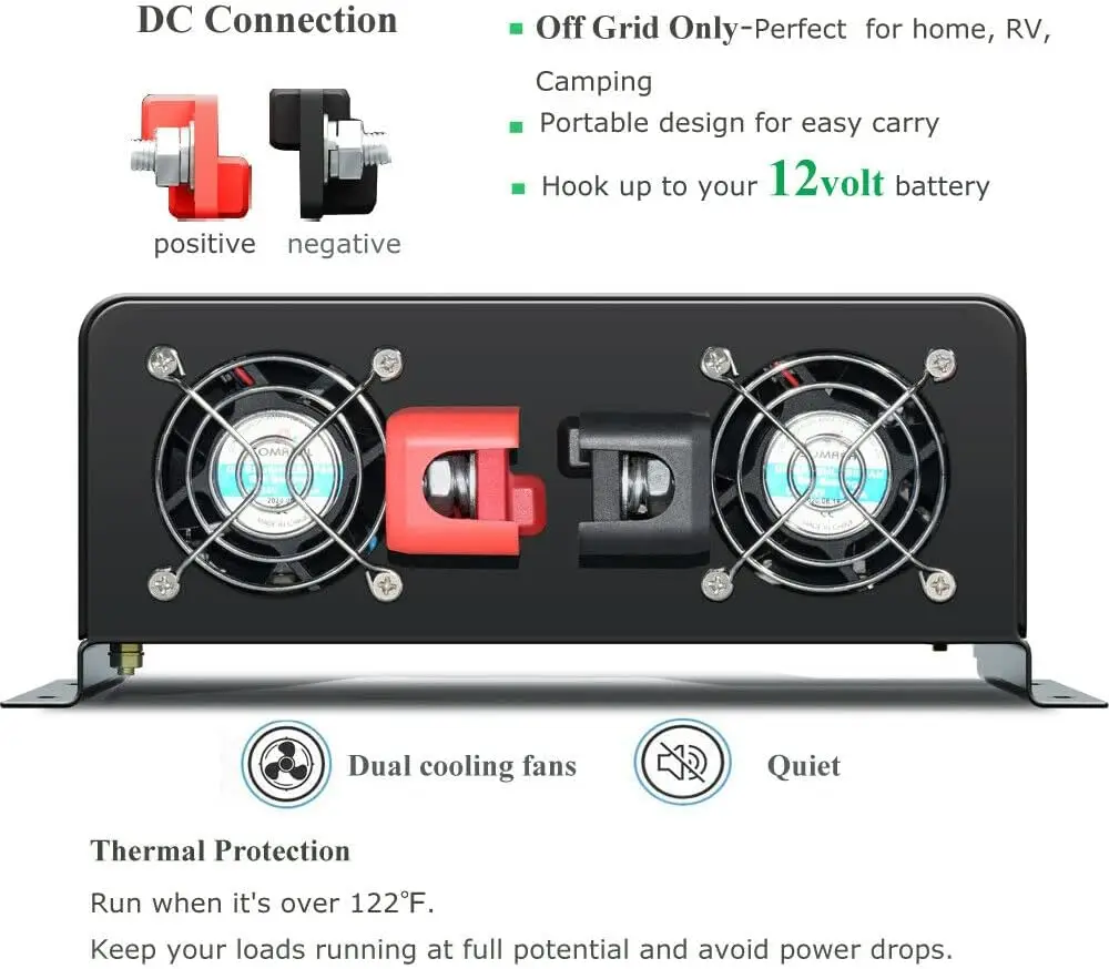 Imagem -04 - Inversor Solar de Onda Senoidal Pura Porta Usb Banco de Potência Gerador de Bateria 2000w 24v 120v 12v 48v dc para 110v 220v 240v Conversor ca