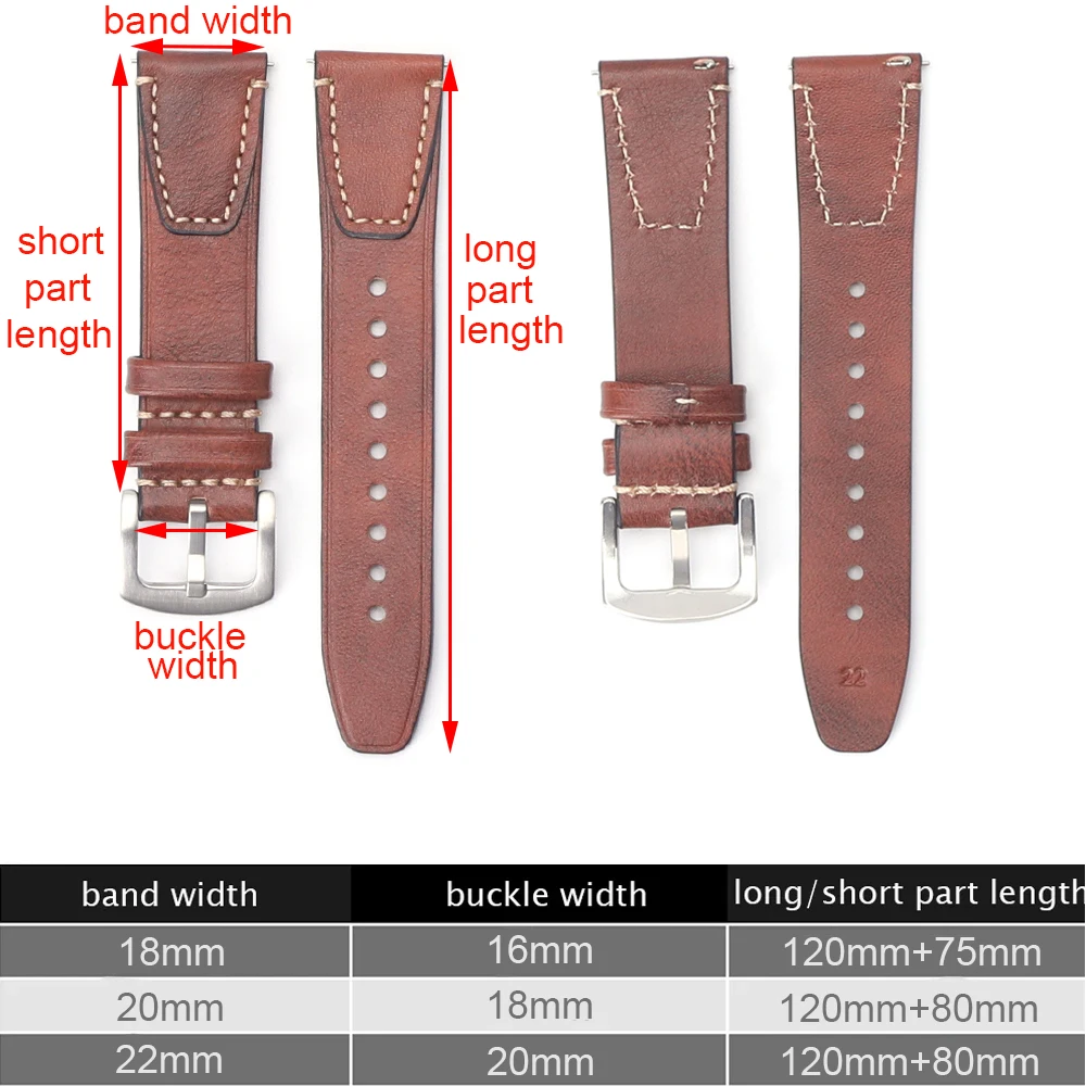 Handmade Vintage Leather Watch Band 18mm 20mm 22mm Quick Release Full Grain Watch Strap for Men Women Wristband Accessories