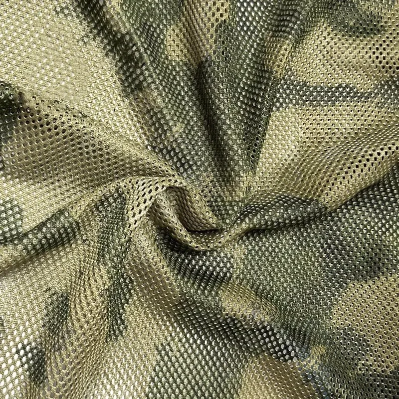 Thick Green Ruins Camouflage Mesh Fabric A-TACS FG Polyester Cloth for DIY Breathable Backpack Vest Mask Scarf