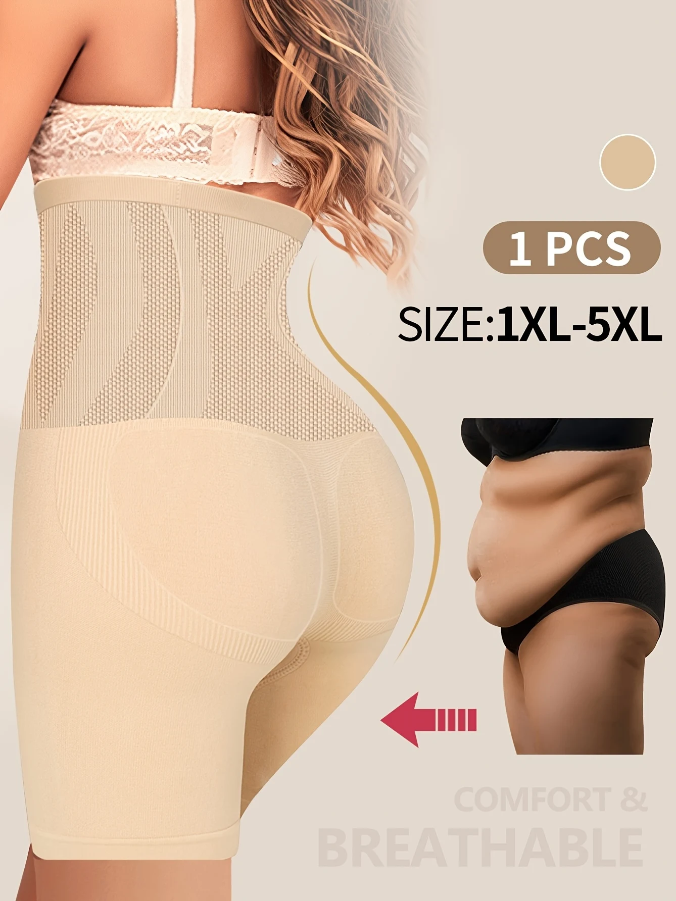 1 Stück elegante Unterwäsche in Übergröße, nahtlose Shapewear-Box-Slips mit hoher Taille und Bauchkontrolle für Damen