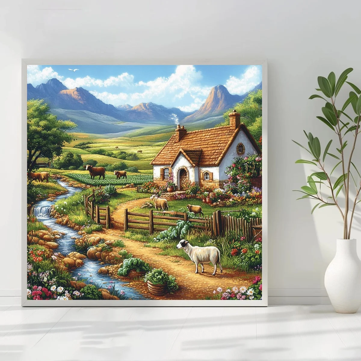 1 Stück 50x50 cm/19,69 Zoll, 11Ct/14Ct Kreuzstich-Set, DIY Valentinstagsgeschenk, Stickerei-Set für Festivals, Landhaus, Hütte, Schafe S – Detail 2