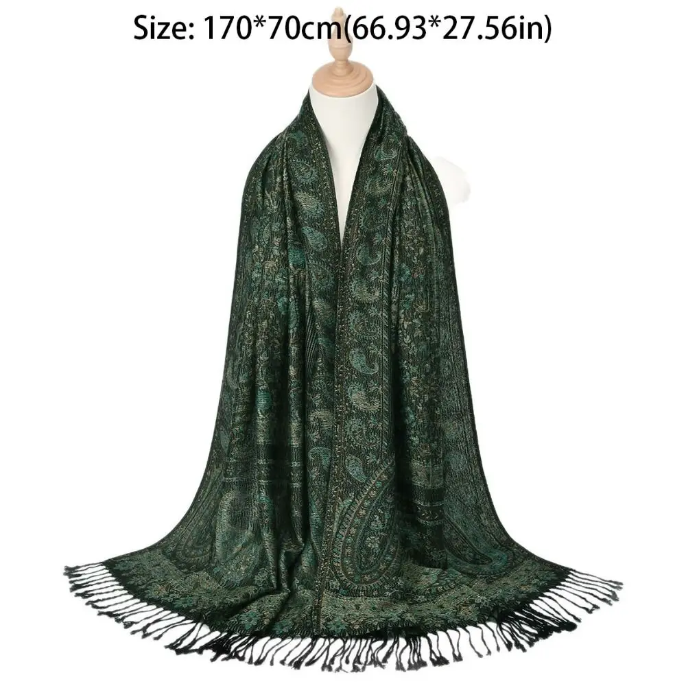 Elegant Printed Ethnic Style Scarf Jacquard Long Hijab Scarf Tassel Thin Cashew Headscarf Women