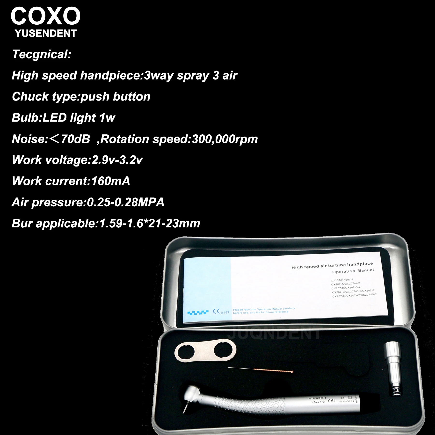 COXO YUSENDENT High Speed Dental Handpiece With LED Light Fiber Optic Dental Turbine 6 holes fit KAVO NSK Sirona WH CX207-G