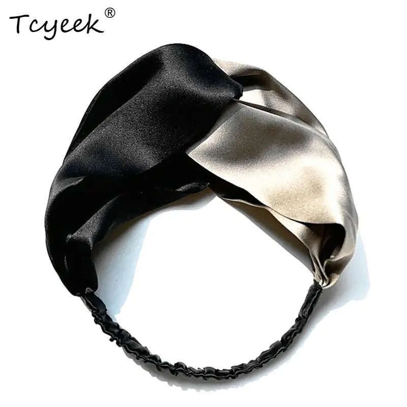 

Tcyeek 16MM 100%Real Mulberry Silk Headband for Woman Girls Ins Style Hairban d Patchwork Fashion Hair Accessories A41224QM