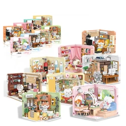 885001 Ramen flower a group of cat small particle model assembly living room room decoration pieces girl building blocks toys