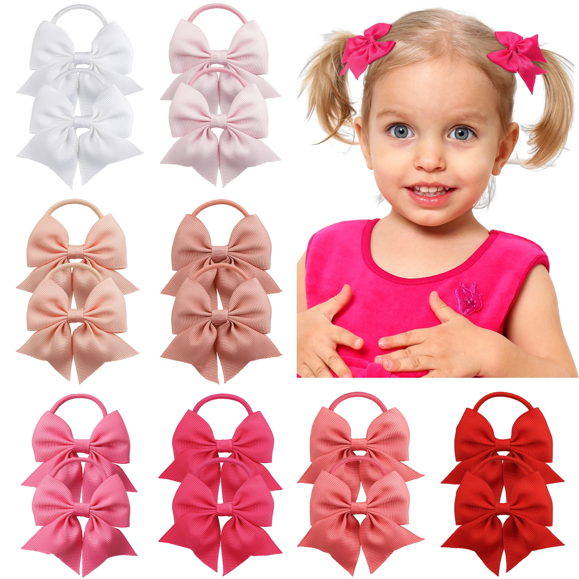 16 Pieces Babies Tiny 3 Inches Hair Bows Rubber Bands Hair Ropes Ponytail Holders for Baby Girls Infant Kids Hair Accessories