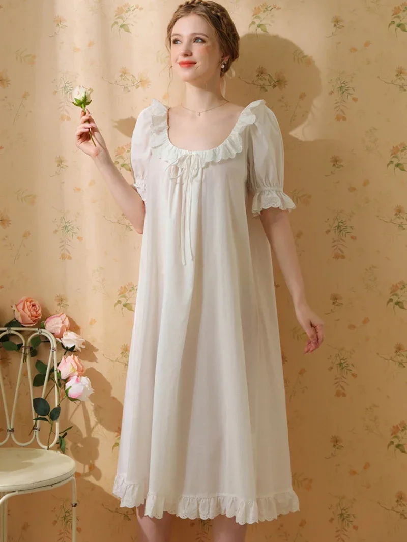 Women Vintage Princess Pajama Night Dresses Sleepwear Spring Autumn Cotton Lace Sweet Girl Fairy Victorian Nightgowns Homewear