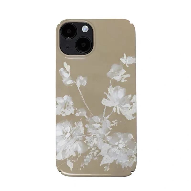 

Brown Base with White Smudged Flowers Phone Case for IPhone 17 16E 15 14 Plus 13 Mini 11 Pro Max 12 Pro Back Cover XS XR SE Case