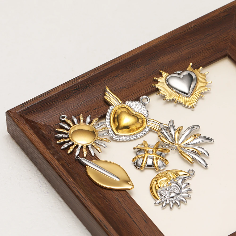 4Pcs Gold Plated Stainless Steel Sun Moon Heart Pendants for DIY Jewelry Making Necklace Charms Bracelet Earrings Supplies Bulk view 5