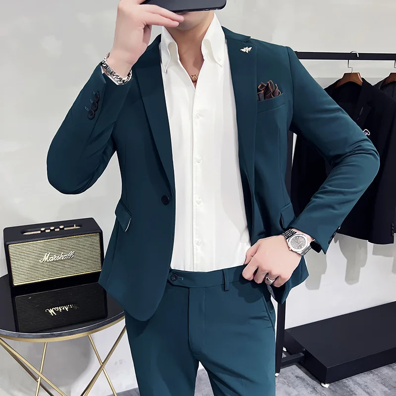 

2023New men's high-end (suit + western pants) fashion matching boutique Korean version slim small suit suit two-piece set