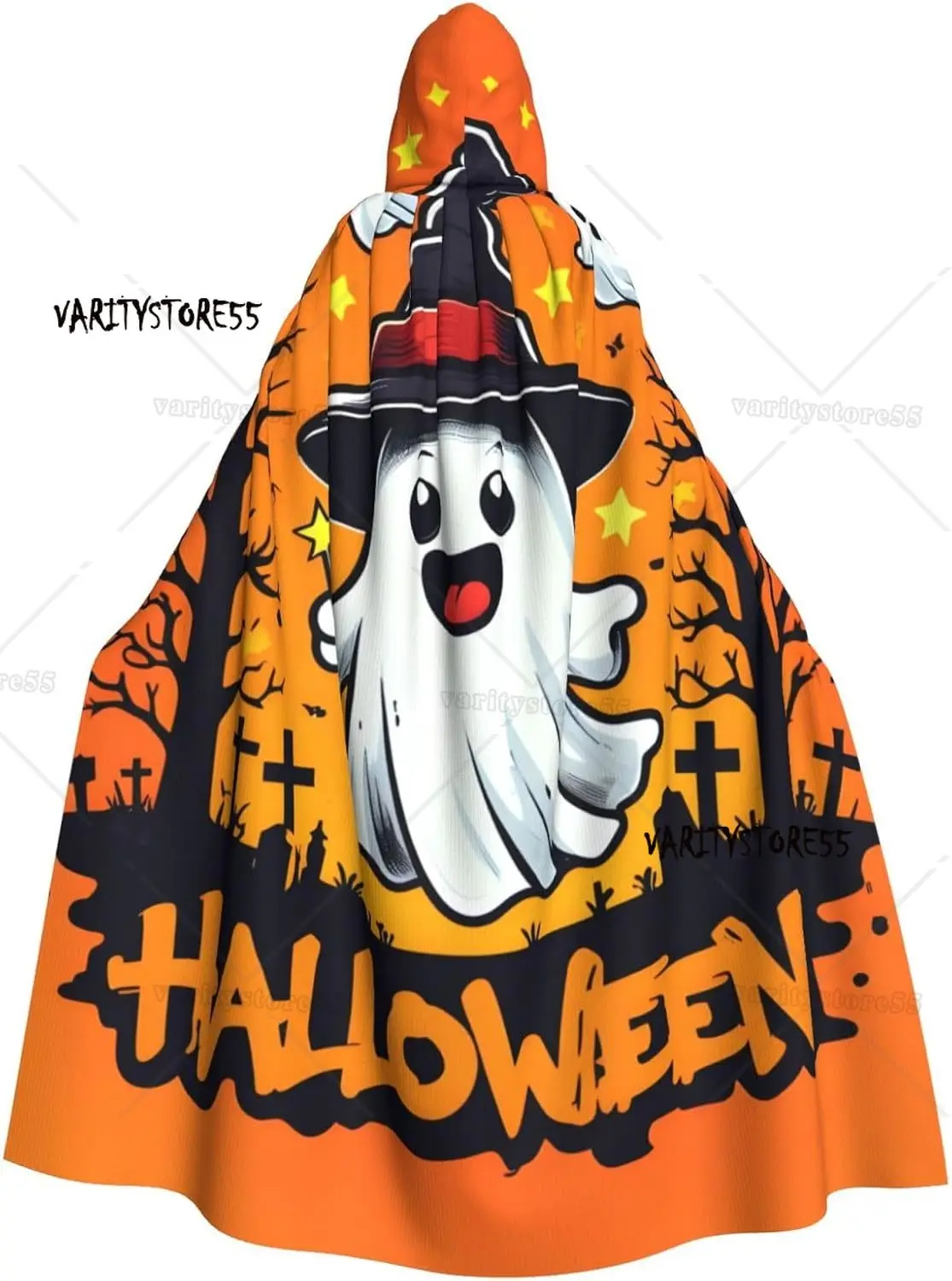

Cute Cartoon Ghost Adult Halloween Cloak with Hood Comfortable Party Cape for Costumes Cosplay Halloween Parties Hooded Cloak