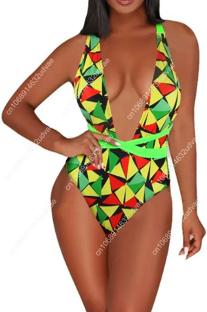 Maiô feminino de uma peça com bandeira do Caribe Rasta Body Shaping Monokini