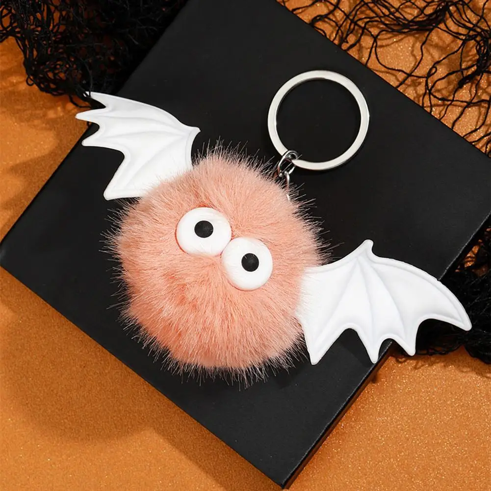 Decorative Keychain for Halloween Bat Plush Keychain Cute Devil Furry Pendant for Bag Vintage Silver Alloy Key Ring Spooky Party
