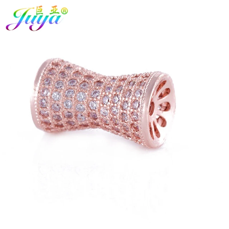 Juya Handmade Oval Beads Micro Pave Zircon Hollow Charm Spacer Beads For Women Men Beadwork Natural Stones Pearls Jewelry Making
