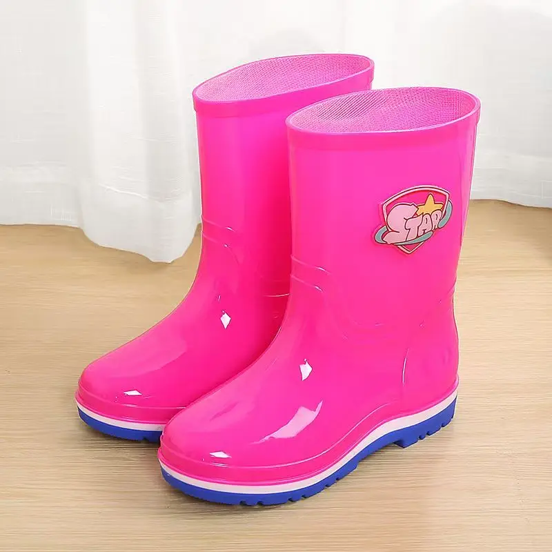 Bottes de Pluie Montantes pour Enfants Garçons et Bol, Semelle Souple, Poignées Antidérapantes, Juste Amovible en Coton, Quatre Saisons, Chaussures d'Eau Imperméables, Jolies